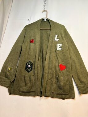 Olive Green Patchwork Cardigan with Pockets by Libby Edelman size XL